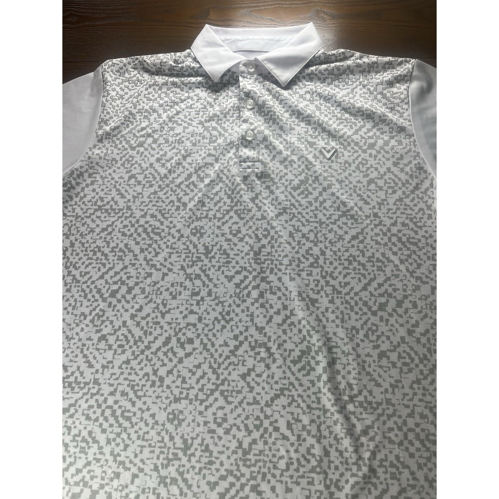 Callaway Golf Mens Opti-Dri Polo Shirt White Gray Camo Golf Short Sleeve Size M